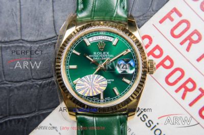 NS Factory Rolex Day Date All Gold Fluted Bezel Green Satin Dial 36mm V3 Upgrade 2836-2 Automatic Watch